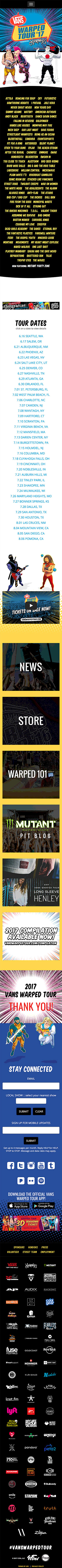 Vans Warped Tour Website - Mobile